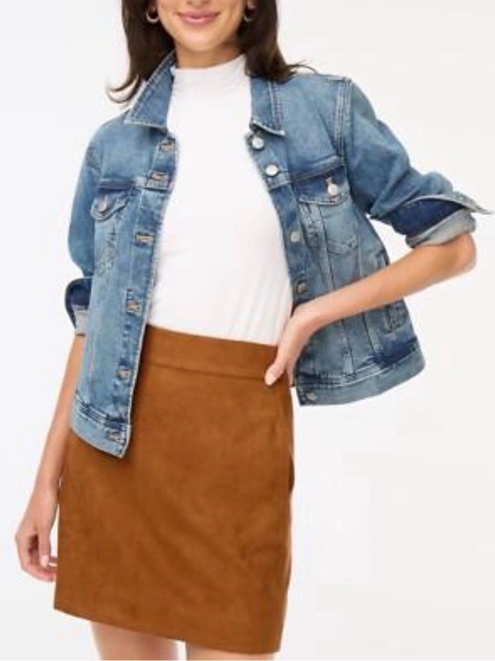 J. Crew Suede-Look Mini Skirt in Cognac Brown